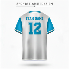 White and sky blue sports t-shirt back design with clean minimalist style for custom cricket and football team jersey printing by NextPrint India.