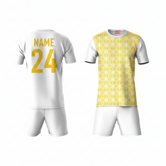 White yellow activewear t-shirt with matching shorts back view