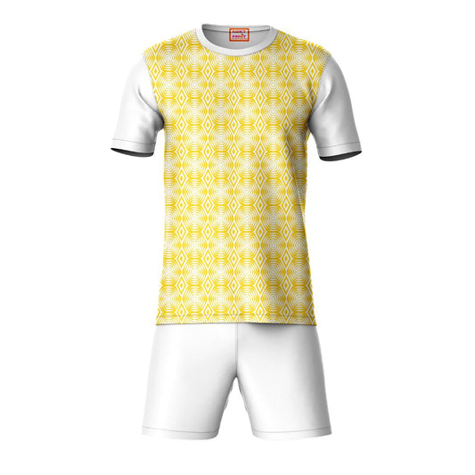 White yellow sports t-shirt with shorts co-ord set front view