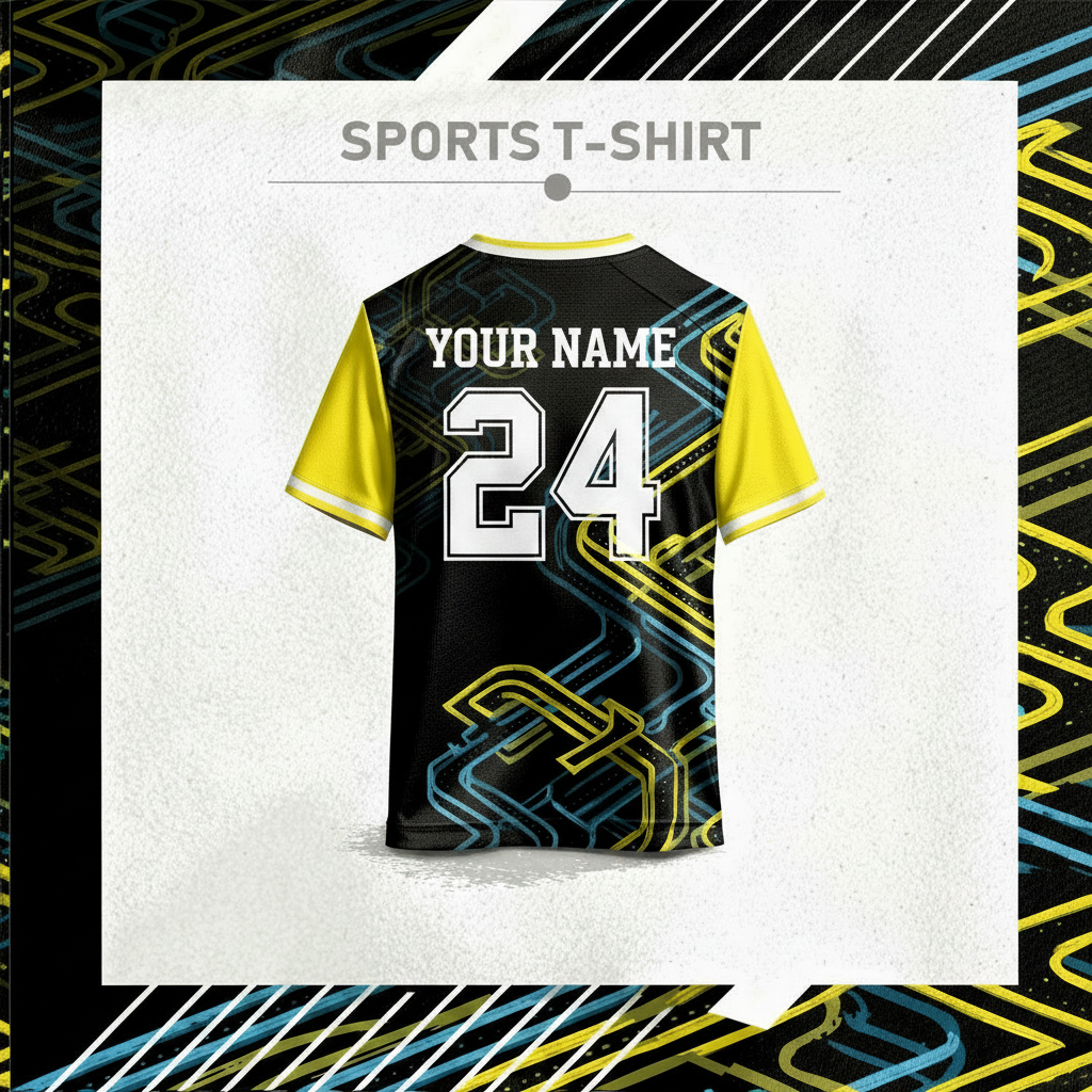 Breathable modern sports t-shirt in yellow and black color