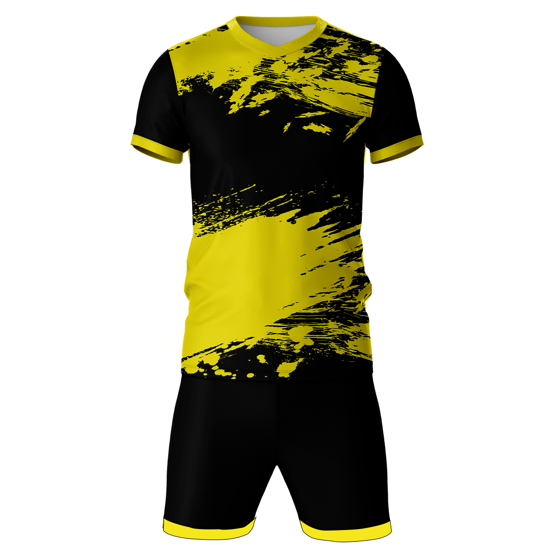 Yellow black sports jersey with shorts front view for men