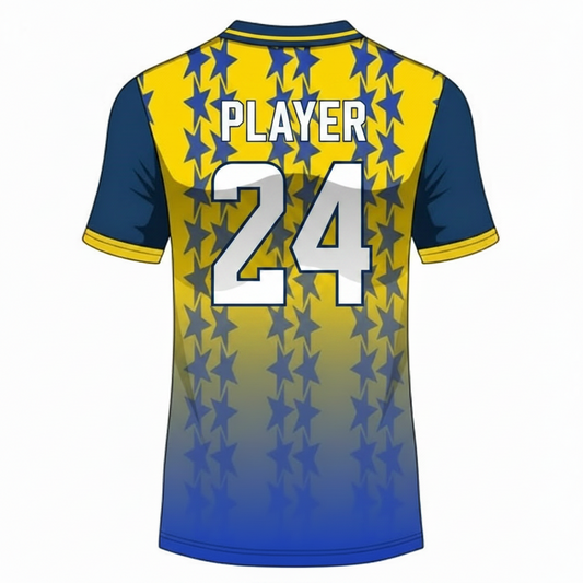 Yellow blue gaming jersey back side with custom gamer name