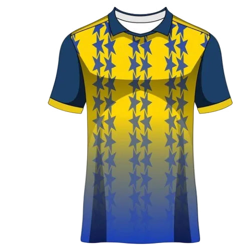 Yellow blue star pattern custom esports jersey front view