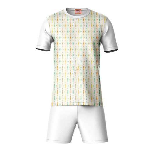 Yellow pattern sports t-shirt with white shorts co-ord set front view