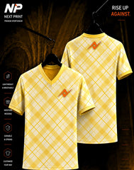 Yellow plaid premium sublimation V-neck sports jersey front and back mockup with custom logo