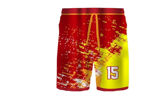 NextPrint Custom Basketball Shorts – Red Yellow Splash Sports Shorts with Personalized Name & Number