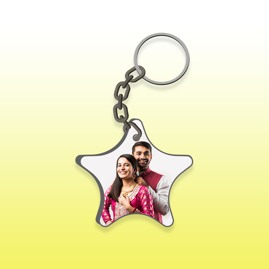 Star Shape Photo Printed Mdf Key Chain