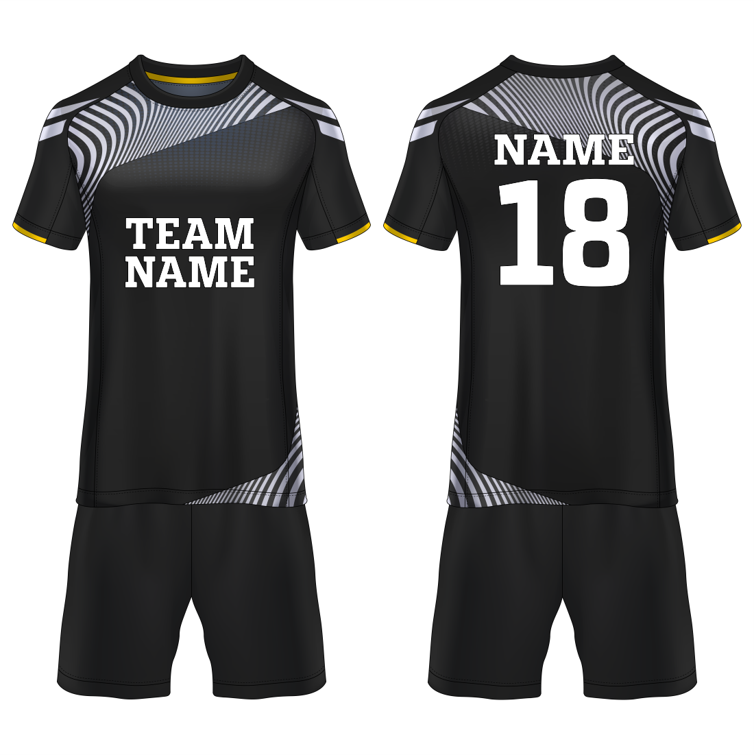 Black optical wave sports jersey set for men back view