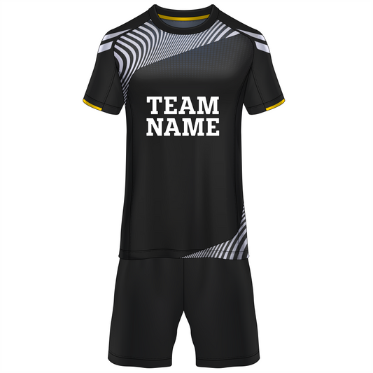 Black optical wave sports jersey set for men front view
