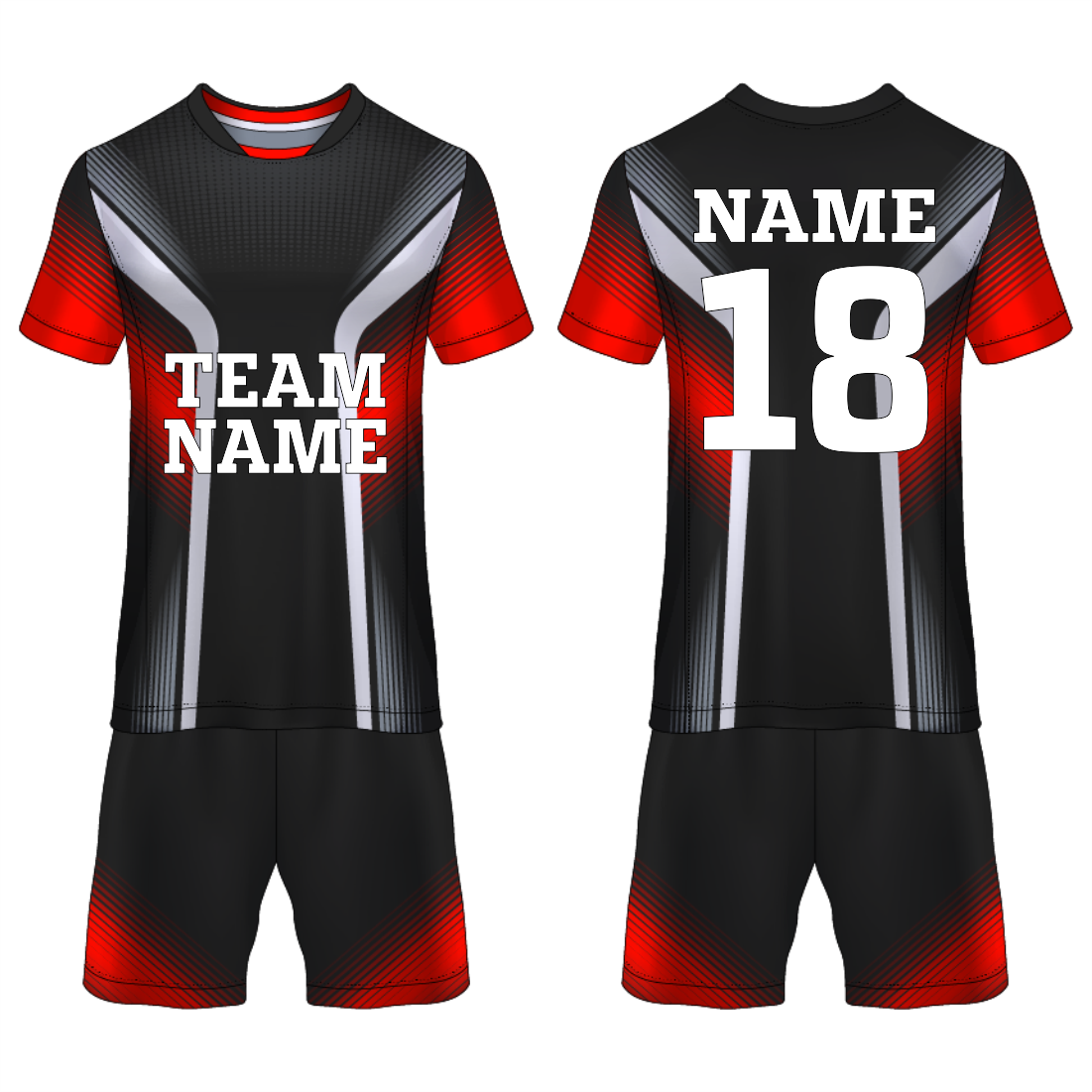 Red blaze sports jersey with black shorts back view