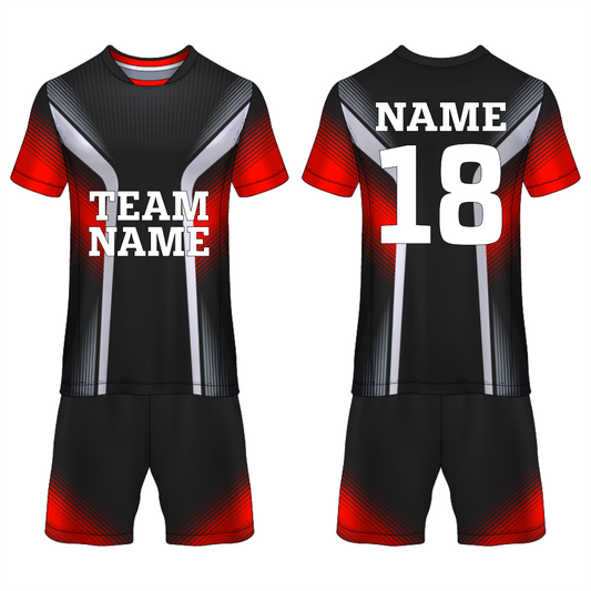 Red blaze sports jersey with black shorts back view