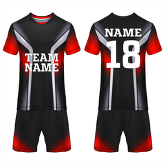 Red blaze sports jersey with black shorts back view