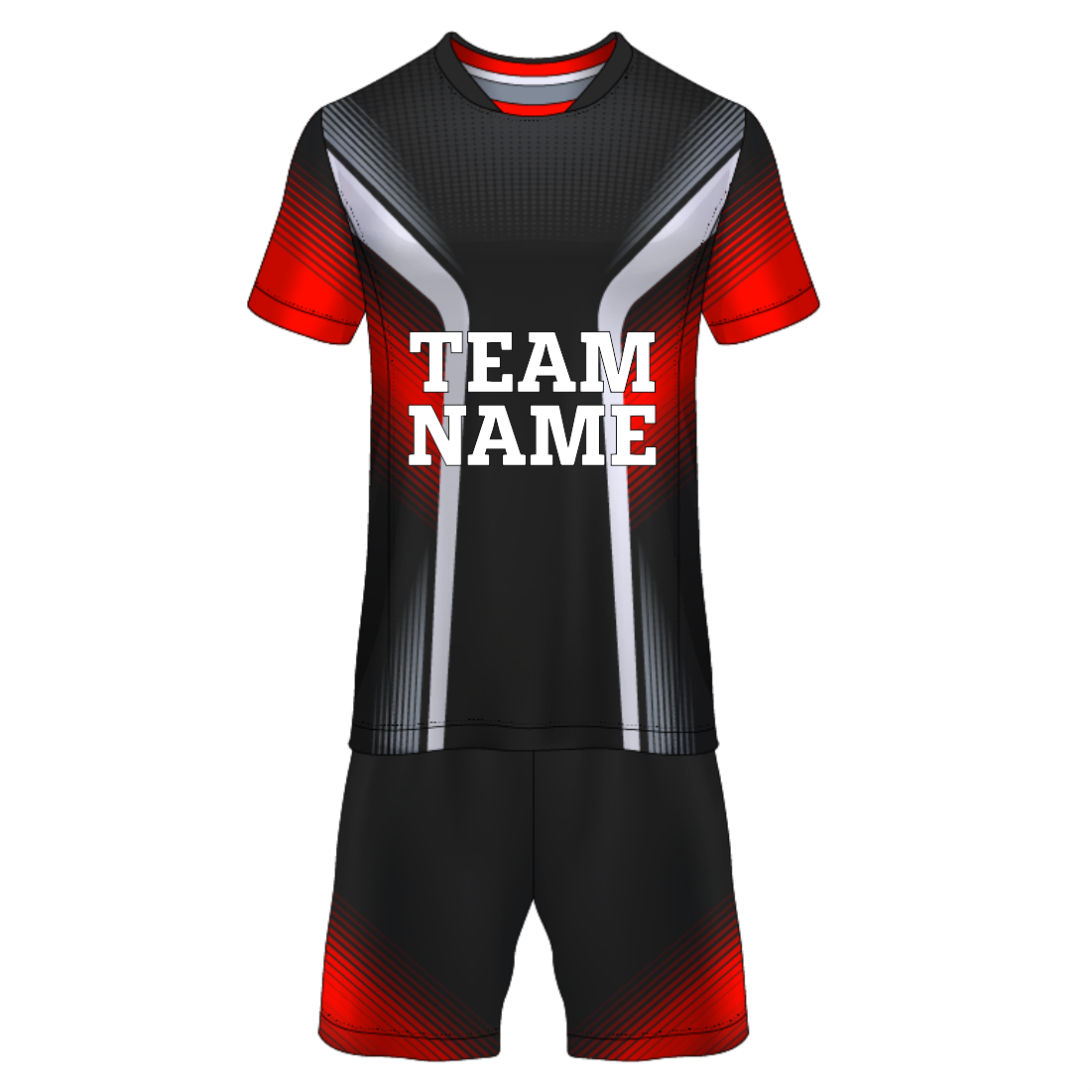 Red blaze sports jersey with black shorts front view